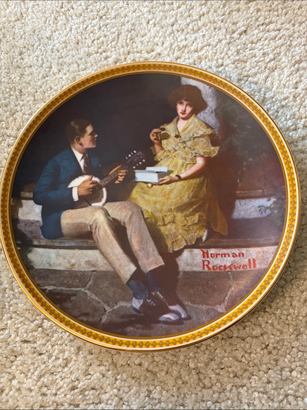 Norman Rockwell Collectors Plate “Pondering On The Porch” with Box and COA